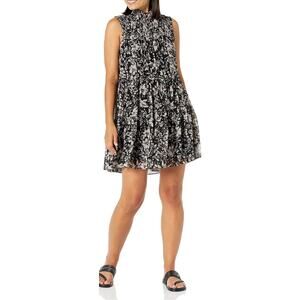 Just‎ Taylor Black & Pink Tiered Swing Dress with Smocked Neckline Size 8